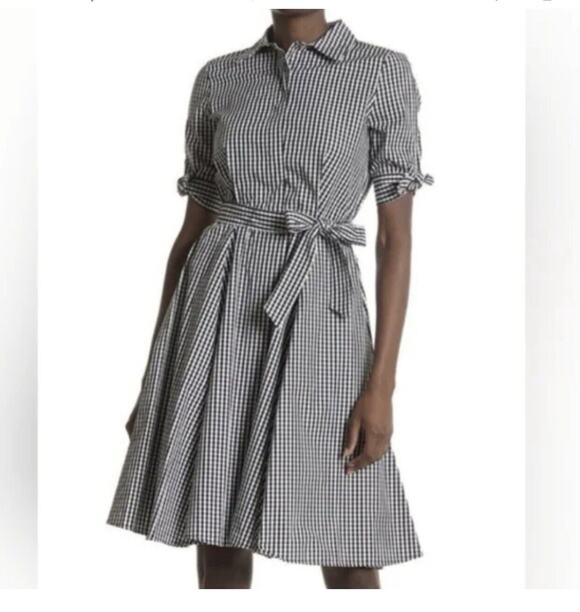 Calvin Klein Dresses & Skirts - Calvin Klein Button Up Shirt Dress Gingham Print Black White Size 2 NWT